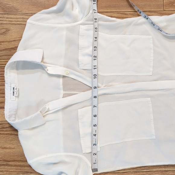 Helmut Lang white sheer gauze button-up crepe shirt, side slits, pockets, size S - Picture 3 of 7